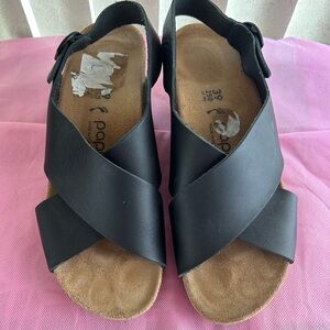 Papillo black leather wedge sandals in size 39